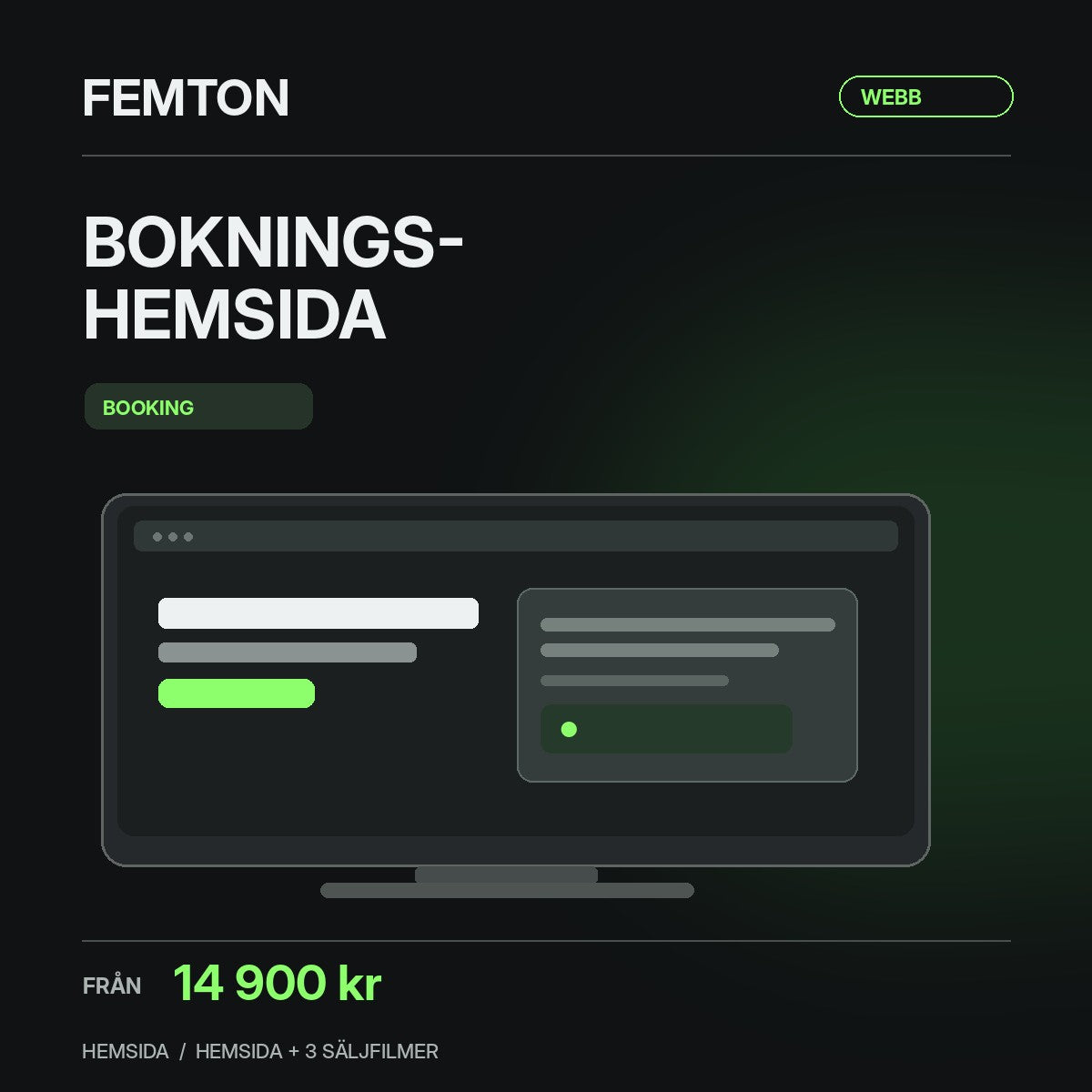 Femton webbpaket – Bokningshemsida
