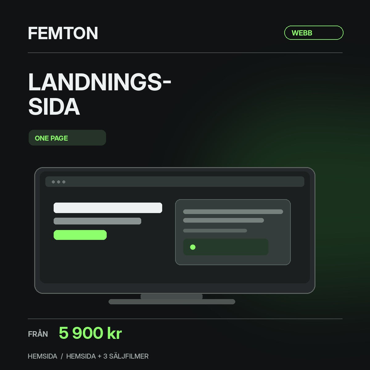 Femton webbpaket – Landningssida